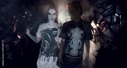 sorcerers stands in smoke. voodoo rite