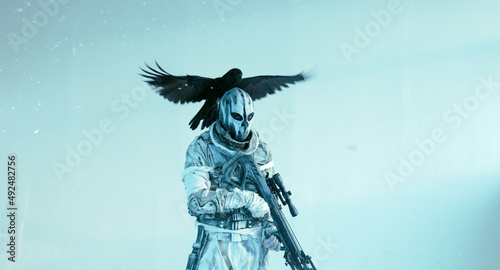 fighter with a crossbow and a raven, Apocalypse,