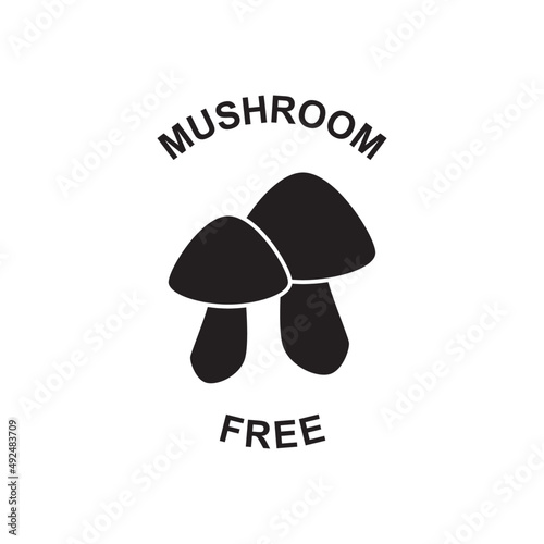 Mushroom free label icon in black flat glyph, filled style isolated on white background