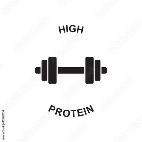 High protein label protein icon in black flat glyph, filled style isolated on white background
