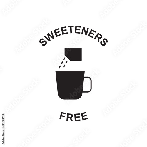 Sweeteners free label icon in black flat glyph, filled style isolated on white background