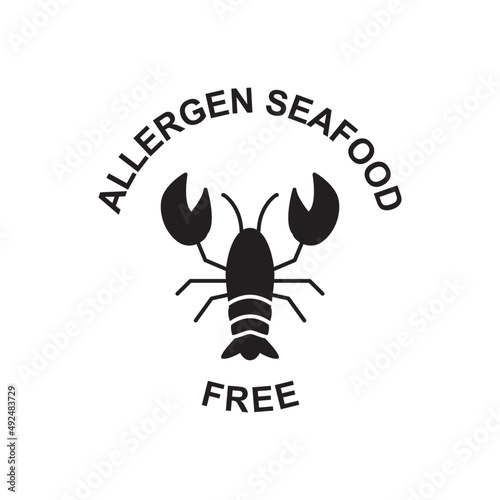 Allergen seafood free, shellfish free label icon in black flat glyph, filled style isolated on white background