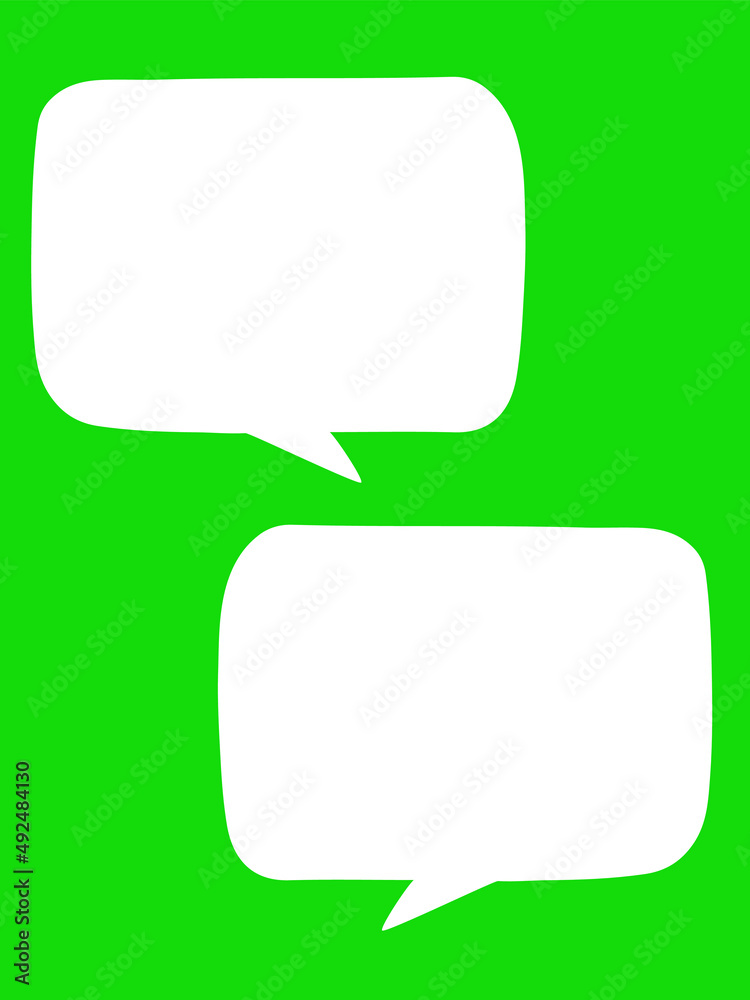 Two white speech bubbles on a green background. Vector illustration. Two white speech bubbles on a green background. Vector illustration.