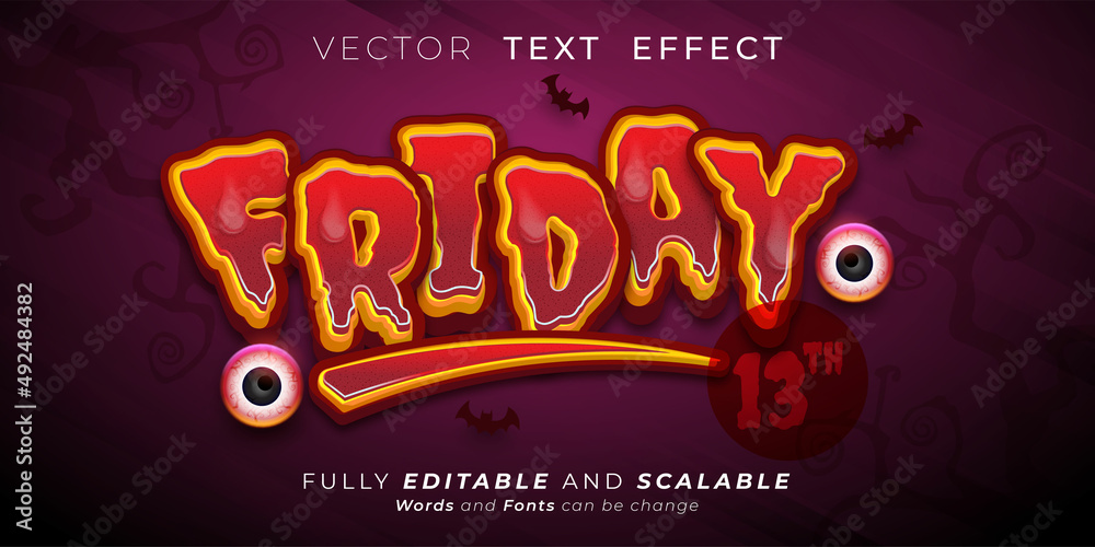 Friday 13th editable text style effect suitable for Scary event theme