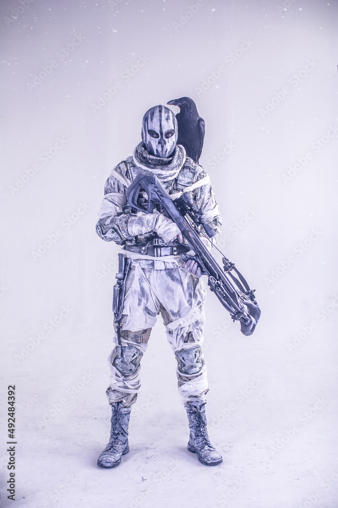 Naklejka premium fighter with a crossbow and a raven