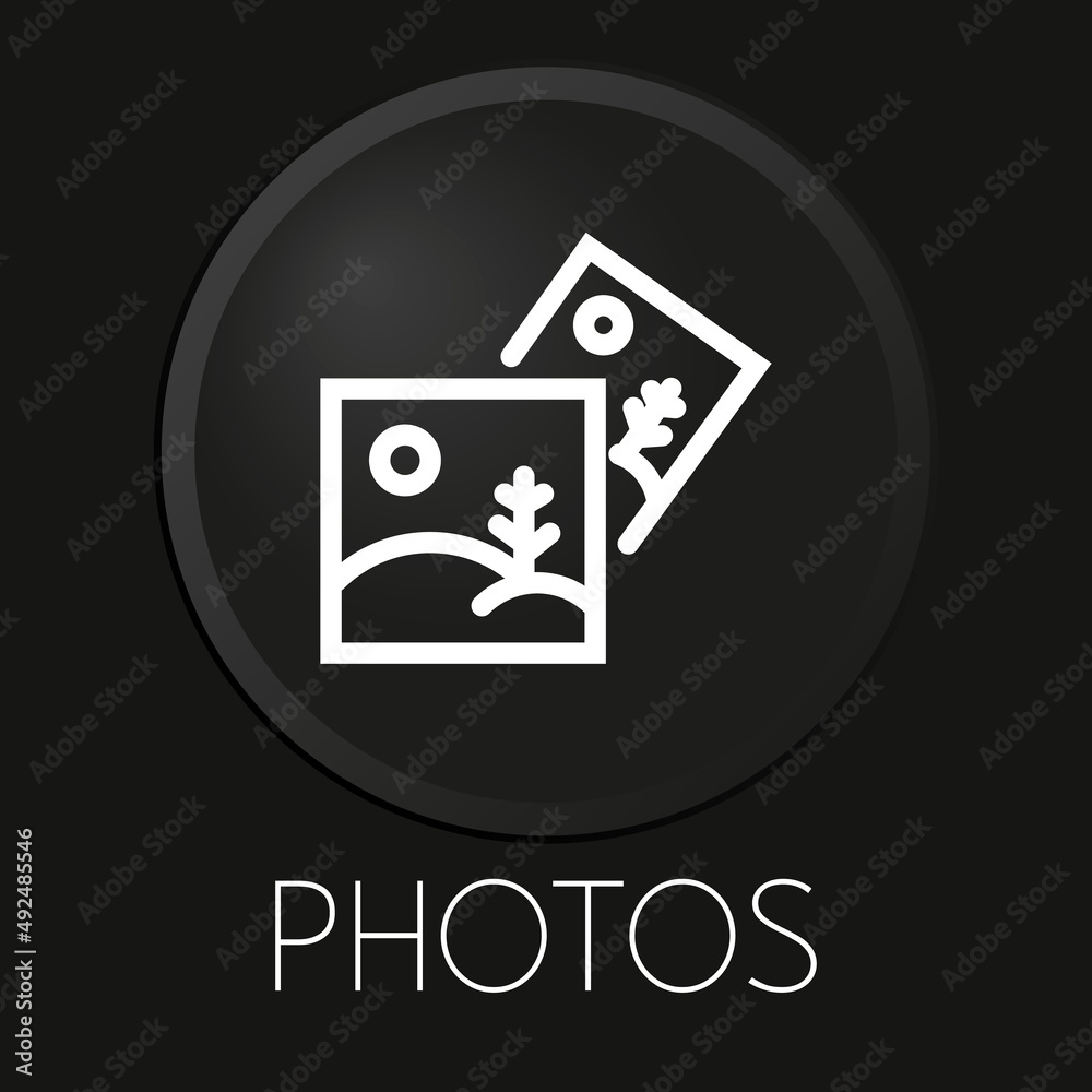 Photos minimal vector line icon on 3D button isolated on black background. Premium Vector.