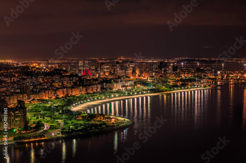 High angle view of Botafogo Bay and Rio de Janeiro downtown with light reflections at night © marchello74