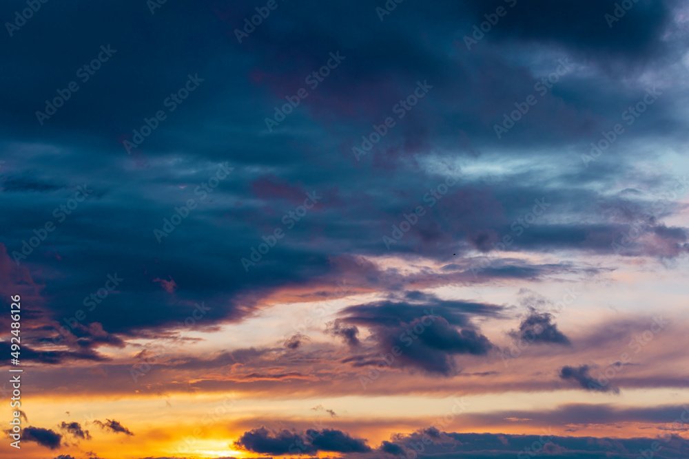amazing sunset. blue sky and natural clouds