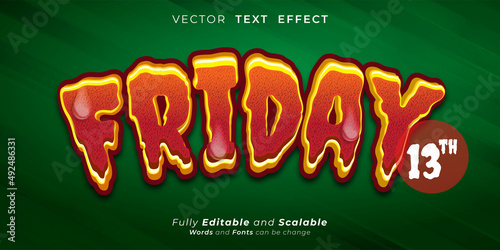 Friday 13th style text effect, Editable text 3d on green background