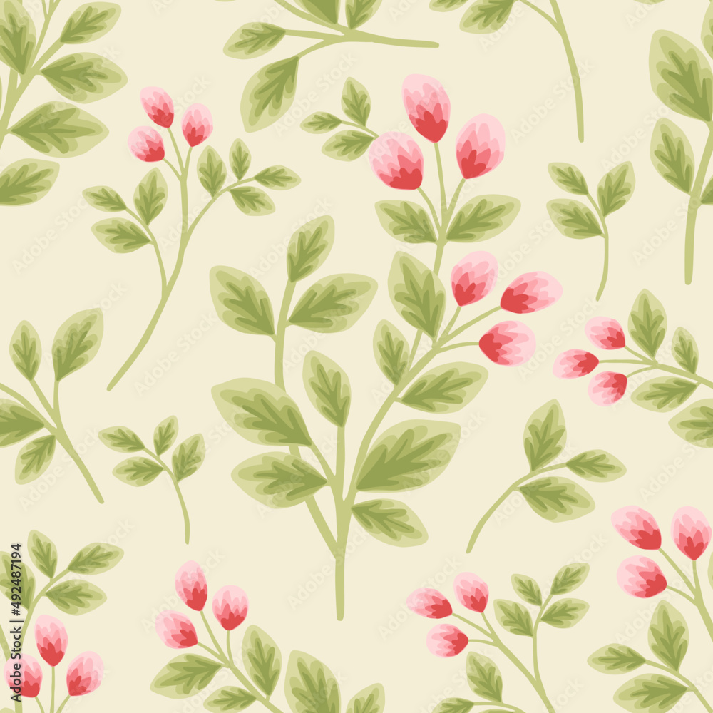 Vintage spring and summer peony flower bud and leaf branch vector seamless pattern illustration arrangements for fabric, floral prints, textile, gift wrapping paper, feminine brand and beauty products
