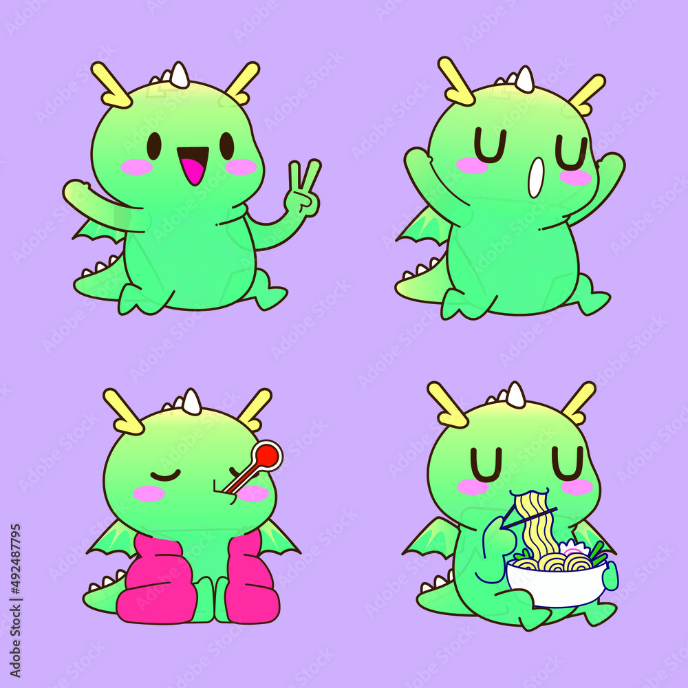 Fototapeta premium cute dragon drawing cartoon, dragon sticker