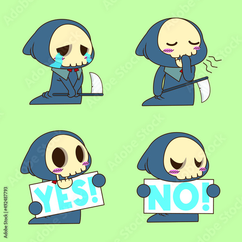 cute grim reaper drawing cartoon, grim reaper halloween sticker
