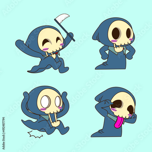 cute grim reaper drawing cartoon, grim reaper halloween sticker