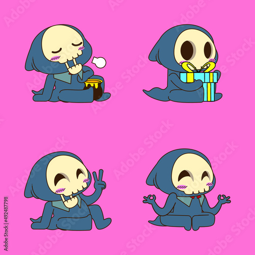 cute grim reaper drawing cartoon, grim reaper halloween sticker