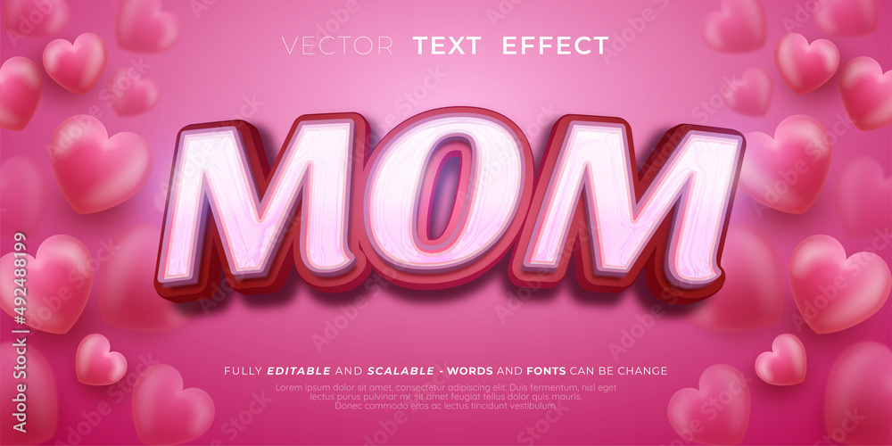 Editable text Mom with 3D heart ballons flying arround
