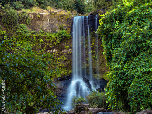 waterfall of dañicalqui estuary in the region of Ñuble, Chile, this waterfall is in a forest and to get to it you have to drive along a forest road and then walk through a small fores