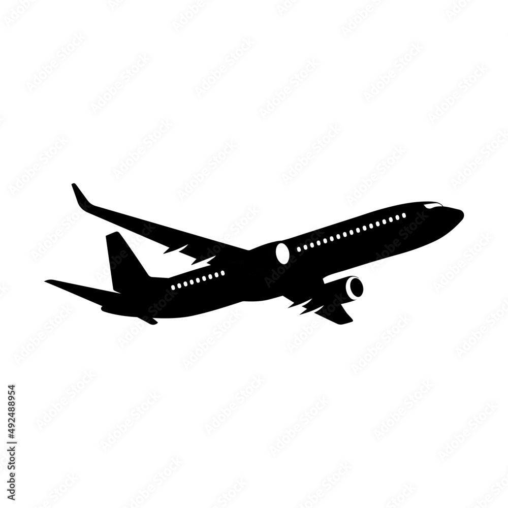 Silhouette black airplane isolated on the white background