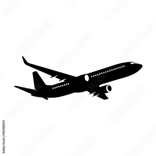 Silhouette black airplane isolated on the white background