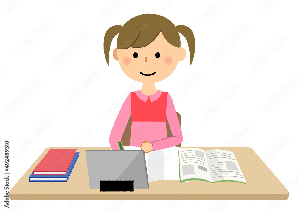 オンライン授業を受ける女の子 オンライン授業を受ける女の子