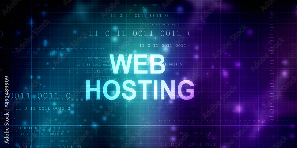 2d illustration Web Hosting. The activity of providing storage space and access for websites. Business, modern technology, internet and networking concept