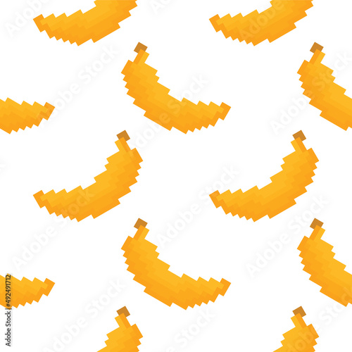 banana fruit seamless pattern in pixel style on white background