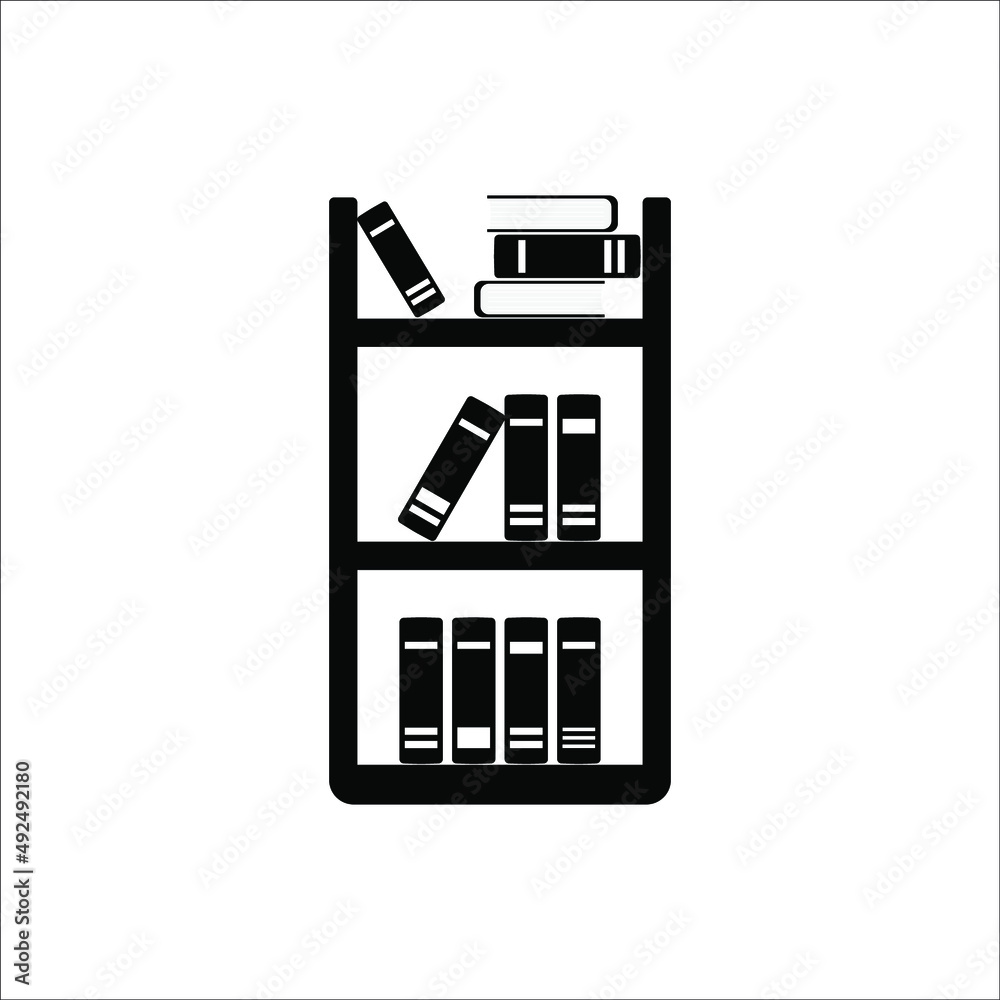 Bookcase icon. Black bookcase with books isolated on white background.Library and bookstore symbol.Library and bookstore concept. Bookcase icon. Black bookcase with books isolated on white background.Library and bookstore symbol.Library and bookstore concept.