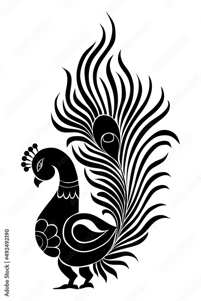 Peacock stencil design black doodle print, engraved retro pattern  decorative design tattoo black and white filigree calligraphic Stock  Illustration | Adobe Stock