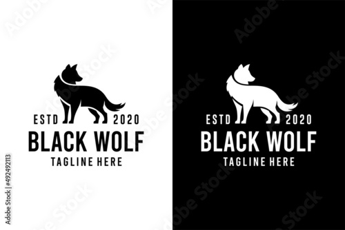 Fotografiet Vintage black wolf logo template