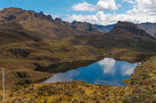 Lagoon and Andes mountains landscape, Cajas national park, Cuenca, Ecuador.