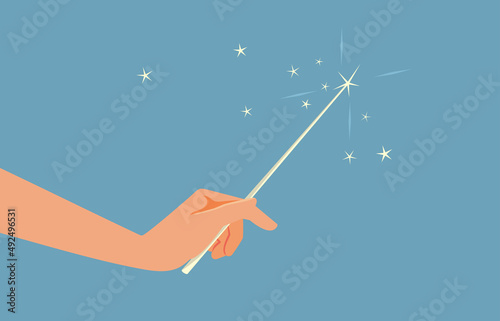 Hand Holding a Magic Wand Vector Cartoon Illustration