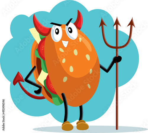 Evil Devil Hamburger Food Vector Cartoon Illustration