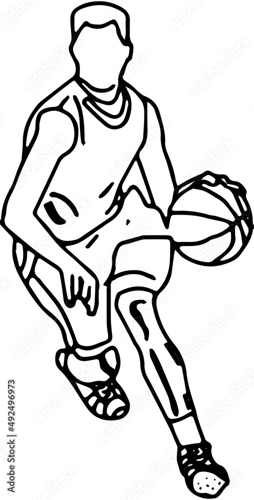Line art illustration of basketball player, Outline sketch drawing of basketball sports Line art illustration of basketball player, Outline sketch drawing of basketball sports