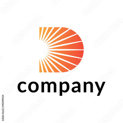 letter d with sun rays logo design