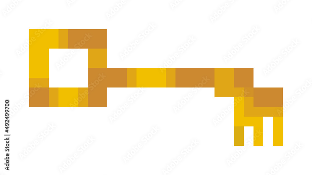 Obraz premium Pixel art: a simple yellow golden key, with some shadows or rust. 