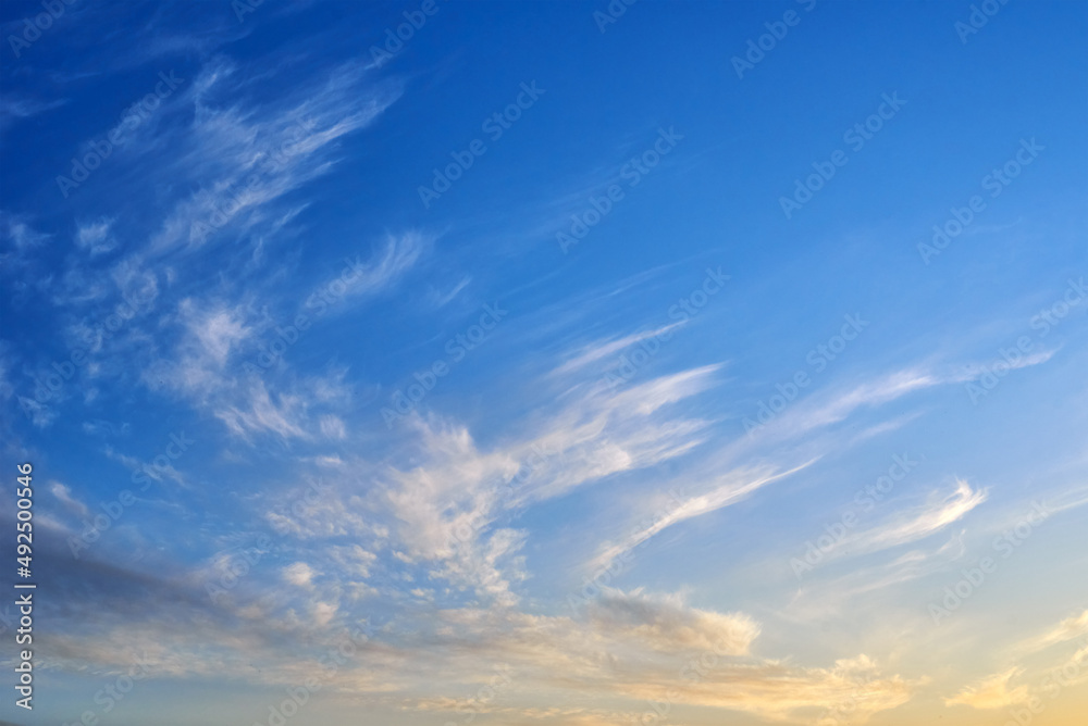 White cumulus clouds in blue sky, beautiful cloudscape background