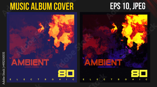 Music Album Cover Art. Abstract Vector Design of CD Cover and Vinyl Record. Picture Vinyl. Music Album Presentation. Futuristic Color Visual Neon Elements . Vintage Retro Background and Texture.	