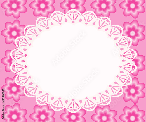 Lace frame with pink flowers.