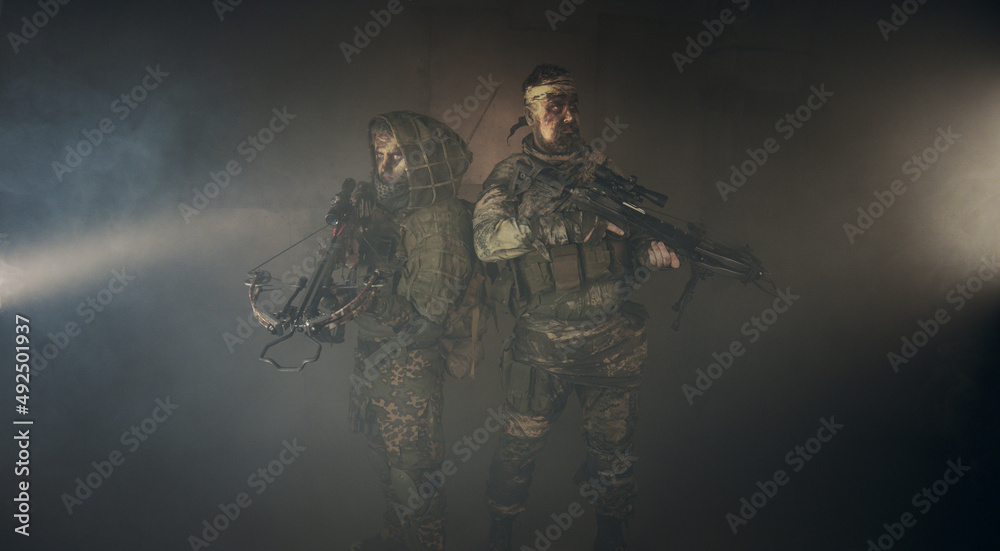 Fototapeta premium Fighters with crossbows. Apocalypse