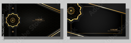 luxury islamic black card with gold hexagon cilcle 