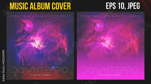 Music Album Cover Art. Abstract Vector Design of CD Cover and Vinyl Record. Picture Vinyl. Music Album Presentation. Futuristic Color Visual Neon Elements . Vintage Retro Background and Texture.	