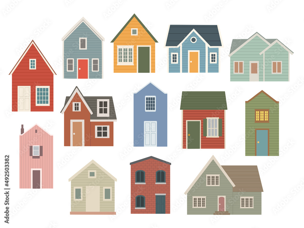 Set of different houses, flat design, vector
