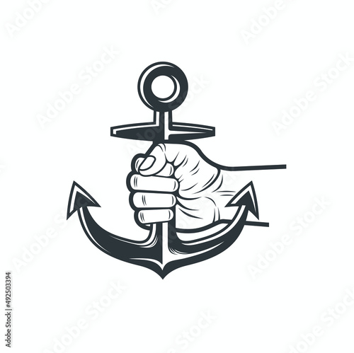 anchor and hand illustration, vector art.
