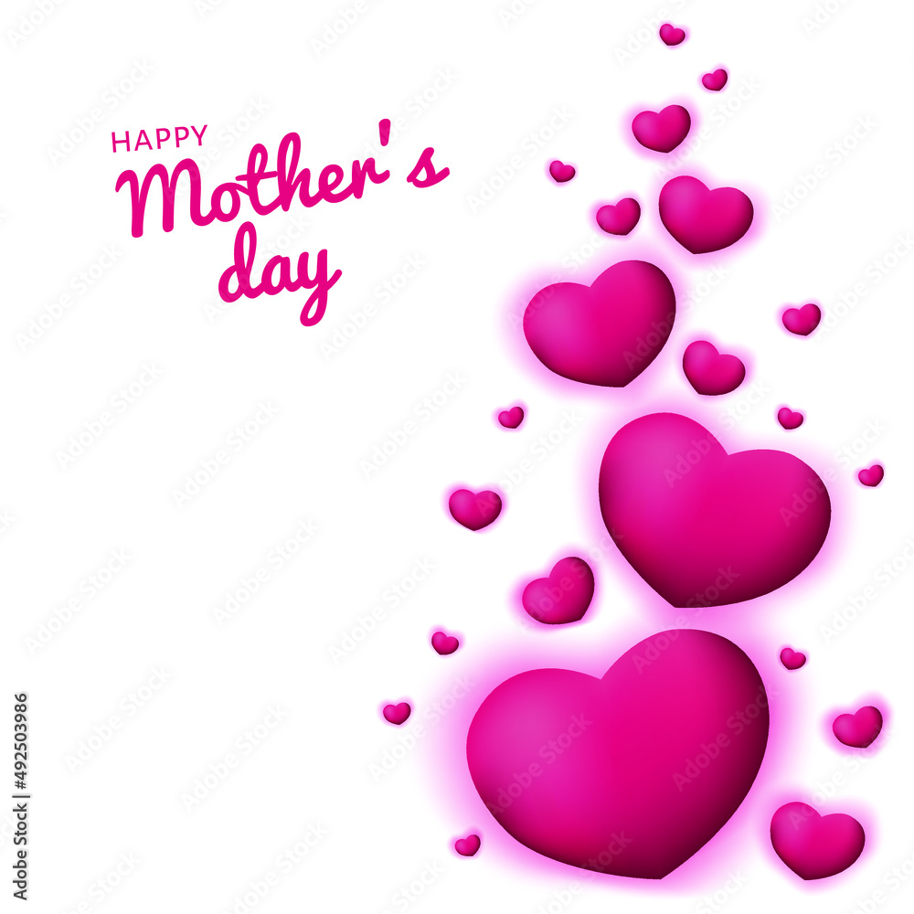 Mother postcard with flying hearts elements on white background. Vector symbols of love in shape of heart for Happy Mother's Day greeting card design.