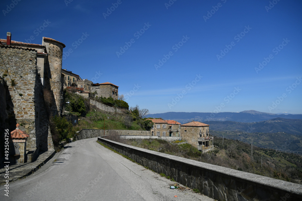 Panoramic view of Rocca Cilento, a medieval village in the province of Salerno, Italy.