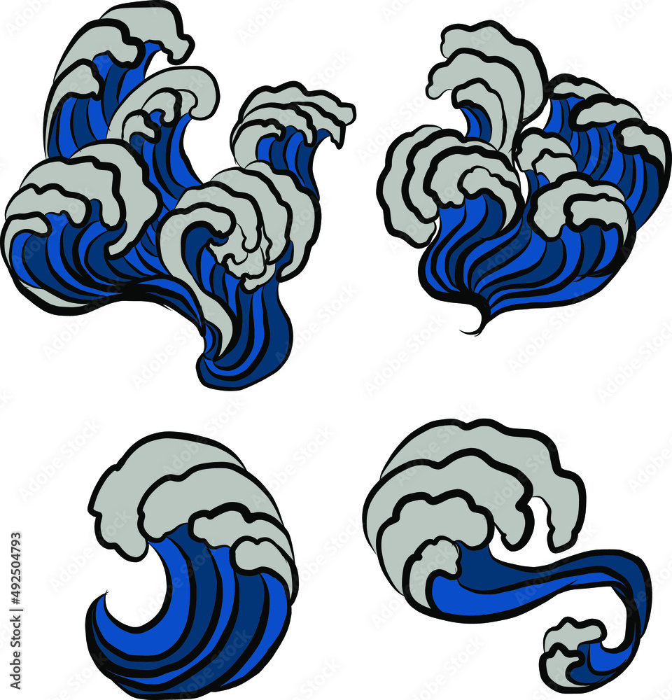 Obraz premium Japanese wave vector illustration for T-shirt.Traditional Chinese wave.Beautiful line art of nature for printing on shirt.Asian art for doodle and painting on background.