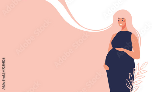 Fotografie, Tablou Beautiful modern young pregnant woman on a pink background