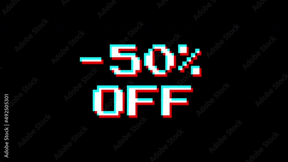 50% off glitch animation. isolated on black  glitch effect.  4K video. cool effect. Stock Video | Adobe Stock