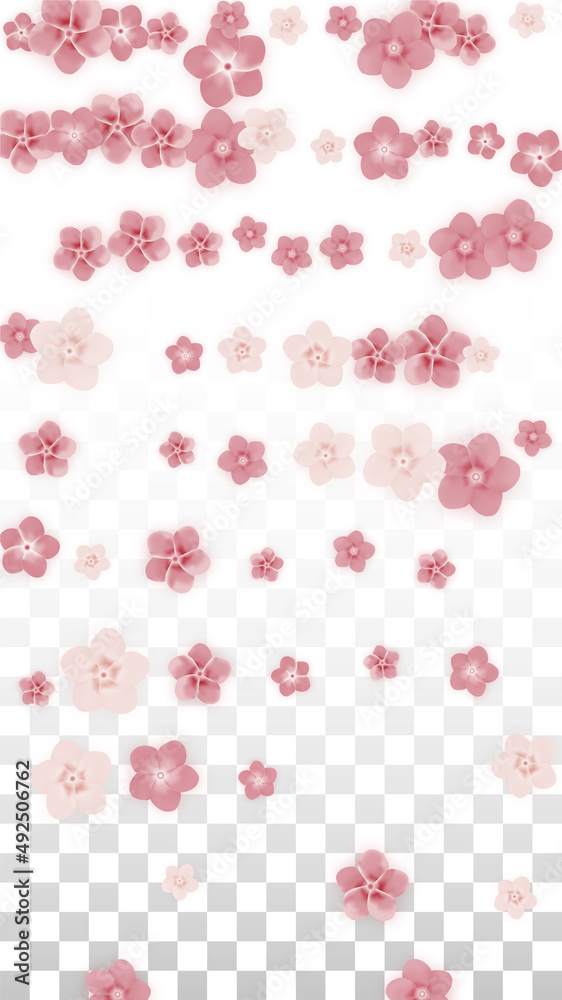 Vector Realistic Pink Flowers Falling on Transparent Background. Spring Romantic Flowers Illustration. Flying Petals. Sakura Spa Design. Blossom Confetti. Design Elements for Wedding Decoration. Vector Realistic Pink Flowers Falling on Transparent Background. Spring Romantic Flowers Illustration. Flying Petals. Sakura Spa Design. Blossom Confetti. Design Elements for Wedding Decoration.