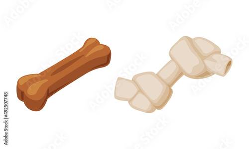 Snacks for dogs. Supplies for pet animals set cartoon vector illustration