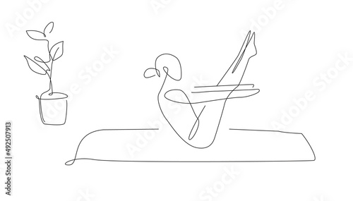 yoga Cobra Pose. One line yoga asana illustration. Vector pilates simple pose